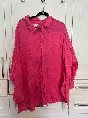 VENUS cotton Casual Button-Down Shirt in Fuchsia Pink